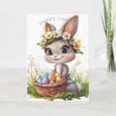 Happy Oaster Bunny Basket Eggs Blume Karte (Vorderseite)