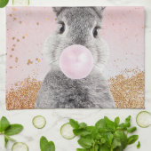 Happy Oaster Bunny blies Pink Bubble Gum Geschirrtuch (Gefaltet)