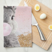 Happy Oaster Bunny blies Pink Bubble Gum Geschirrtuch (Viertel Falte)