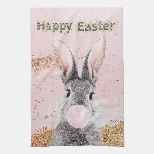 Happy Oaster Bunny blies Pink Bubble Gum Geschirrtuch (Vertikal)