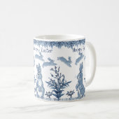 Happy Oaster Bunny Blue White Rabbit Muster Delft Kaffeetasse (VorderseiteRechts)
