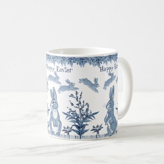 Happy Oaster Bunny Blue White Rabbit Muster Delft Kaffeetasse (VorderseiteRechts)