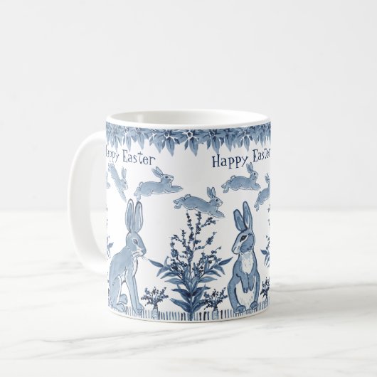 Happy Oaster Bunny Blue White Rabbit Muster Delft Kaffeetasse (Vorderseite Links)