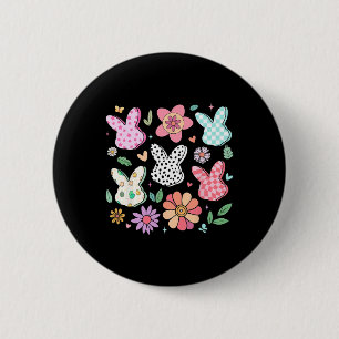 Happy Oaster Bunny Boho Floral Kariert Bunny Rabbi Button