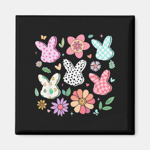Happy Oaster Bunny Boho Floral Kariert Bunny Rabbi Magnet