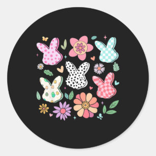 Happy Oaster Bunny Boho Floral Kariert Bunny Rabbi Runder Aufkleber
