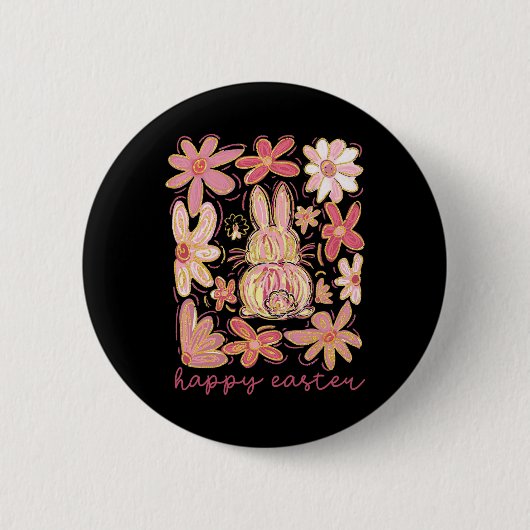 Happy Oaster Bunny Boho Ostercoquette Button (Vorderseite)