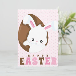 Happy Oaster Bunny Brown Egg Polka Dot Pink Feiertagskarte