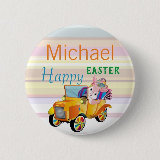 Happy Oaster Bunny Car Personalisiert Name Kinder Button (Vorderseite)