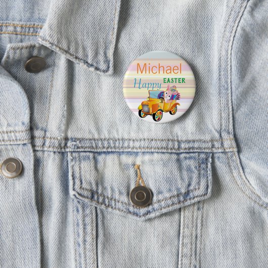 Happy Oaster Bunny Car Personalisiert Name Kinder Button (Beispiel)
