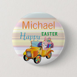 Happy Oaster Bunny Car Personalisiert Name Kinder Button