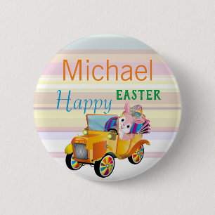 Happy Oaster Bunny Car Personalisiert Name Kinder Button