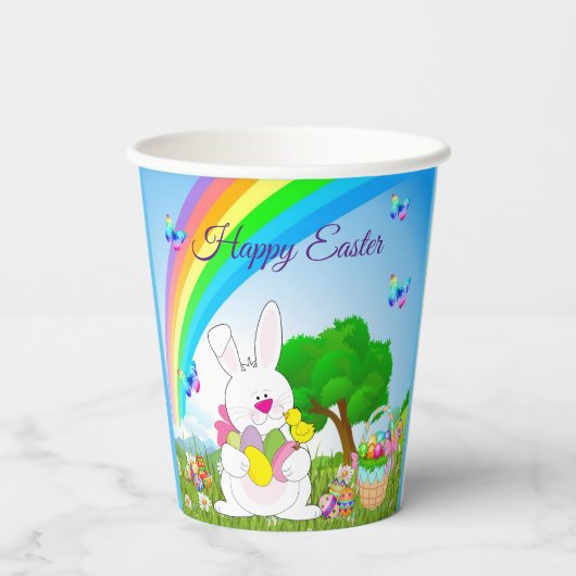 Happy Oaster Bunny Cfarbred Eggs Niedlich Pappbecher (Rückseite)