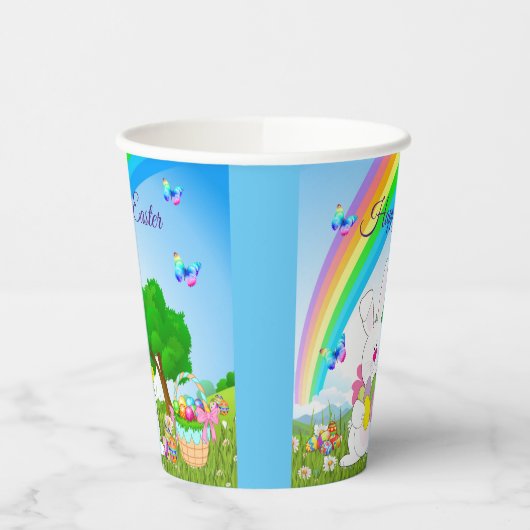 Happy Oaster Bunny Cfarbred Eggs Niedlich Pappbecher (Links)