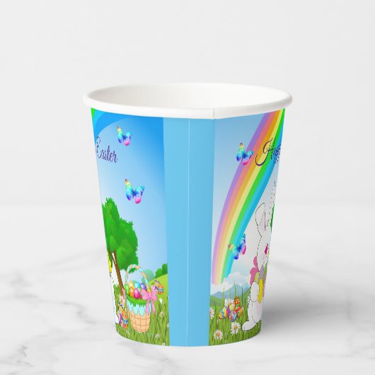 Happy Oaster Bunny Cfarbred Eggs Niedlich Pappbecher (Rechts)