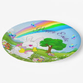 Happy Oaster Bunny Cfarbred Eggs Niedlich Pappteller (Schrägansicht)