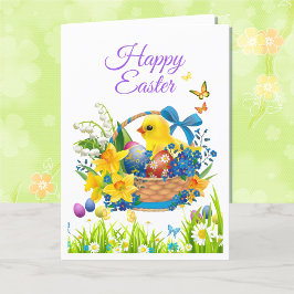 Happy Oaster Bunny Chick Basket Personalize Feiertagskarte