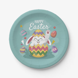 Happy Oaster Bunny & Colorful Eggs Pappteller