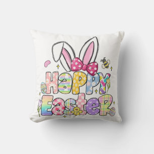 Happy Oaster Bunny Colorful Spring Floral Kissen