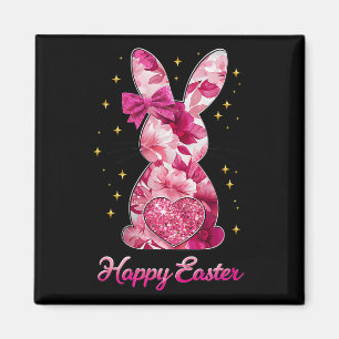 Happy Oaster Bunny Coquette Bow Pink Floral Chinoi Magnet