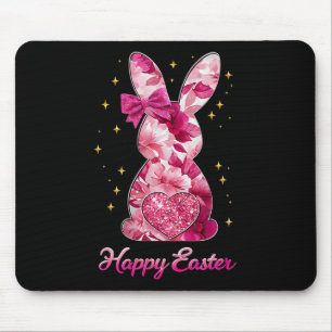 Happy Oaster Bunny Coquette Bow Pink Floral Chinoi Mousepad