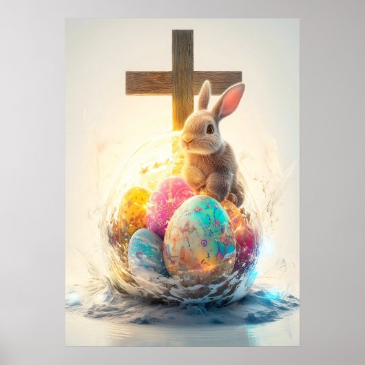 Happy Oaster Bunny Cross Religion Poster (Vorne)