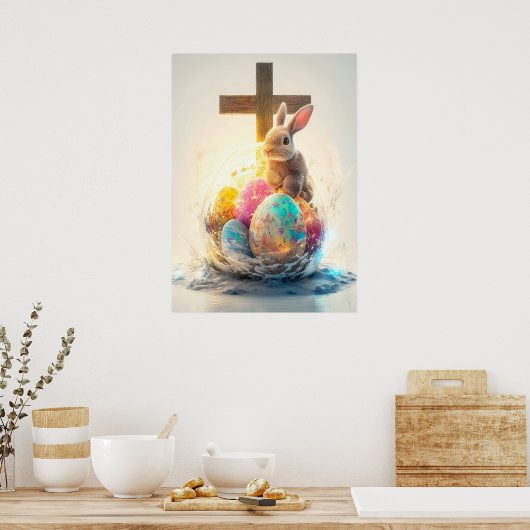 Happy Oaster Bunny Cross Religion Poster (Küche)