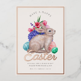 Happy Oaster Bunny Customizable Foil Holiday Card Folien Feiertagskarte
