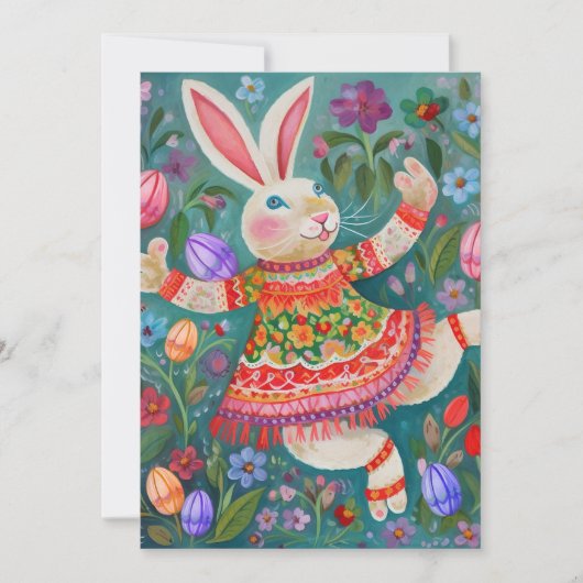 Happy Oaster Bunny Dance Feiertagskarte (Vorderseite)