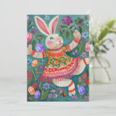 Happy Oaster Bunny Dance Feiertagskarte (Stehend Vorderseite)