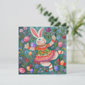 Happy Oaster Bunny Dance Karte (Stehend Vorderseite)