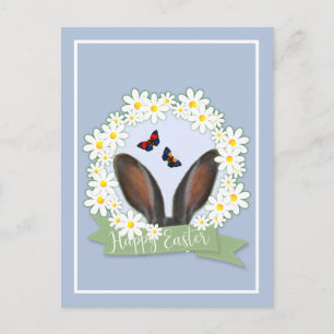 Happy Oaster Bunny Ears Daisies Wreath Postkarte