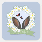 Happy Oaster Bunny Ears Daisies Wreath Quadratischer Aufkleber (Vorderseite)