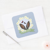 Happy Oaster Bunny Ears Daisies Wreath Quadratischer Aufkleber (Umschlag)
