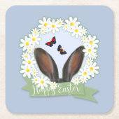 Happy Oaster Bunny Ears Daisies Wreath Rechteckiger Pappuntersetzer (Vorderseite)