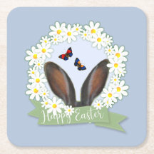 Happy Oaster Bunny Ears Daisies Wreath