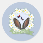 Happy Oaster Bunny Ears Daisies Wreath Runder Aufkleber (Vorderseite)