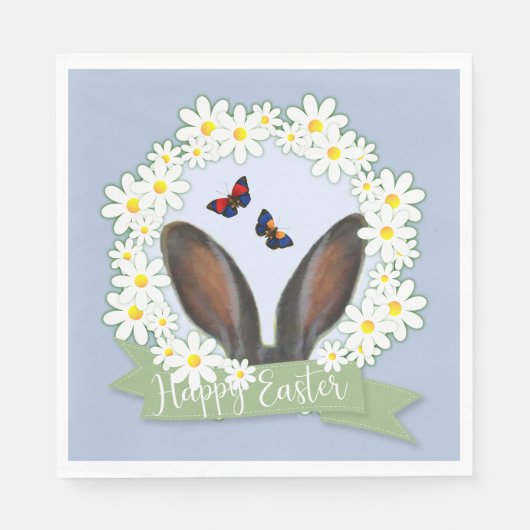 Happy Oaster Bunny Ears Daisies Wreath Serviette (Vorderseite)