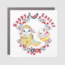 Happy Oaster Bunny Egg Floral Wreath Bird
