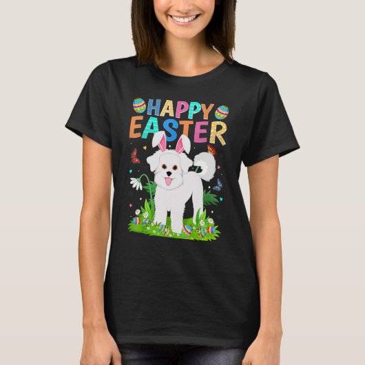 Happy Oaster Bunny Egg Funny Bichon Frise Dog East T-Shirt (Vorderseite)