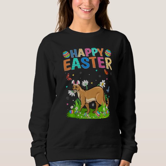 Happy Oaster Bunny Egg Funny Cougar Ostersonntag Sweatshirt (Vorderseite)