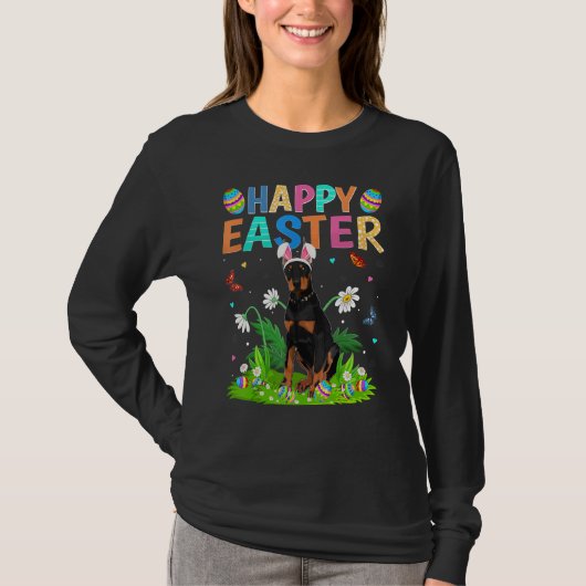 Happy Oaster Bunny Egg Funny Doberman Dog Oaster S T-Shirt (Vorderseite)