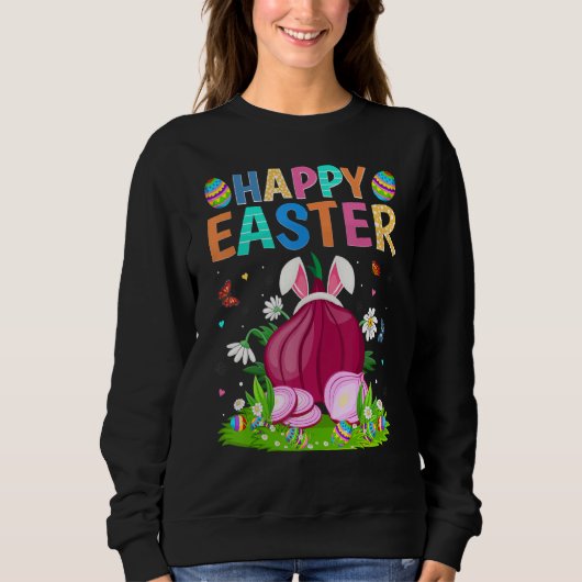 Happy Oaster Bunny Egg Funny Onions Ostersonntag Sweatshirt (Vorderseite)