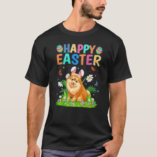 Happy Oaster Bunny Egg Funny Spitz Dog Oster T-Shirt (Vorderseite)