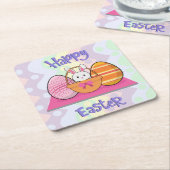 Happy Oaster Bunny Eggs Basket Niedlich Ostern Rechteckiger Pappuntersetzer (angewinkelt)