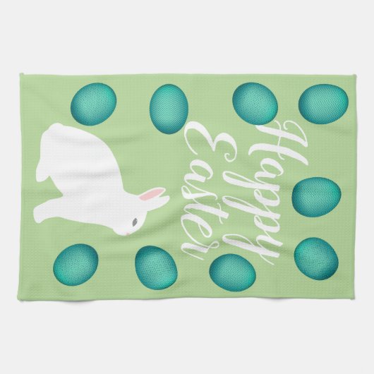 Happy Oaster Bunny & Eggs Geschirrtuch (Horizontal)