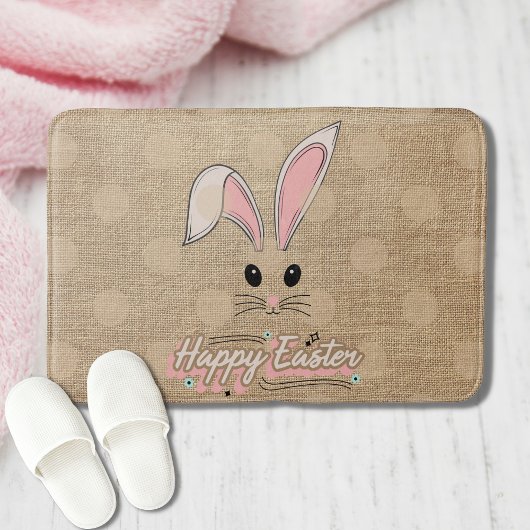 Happy Oaster Bunny Face Neutral Polka Dots Badematte