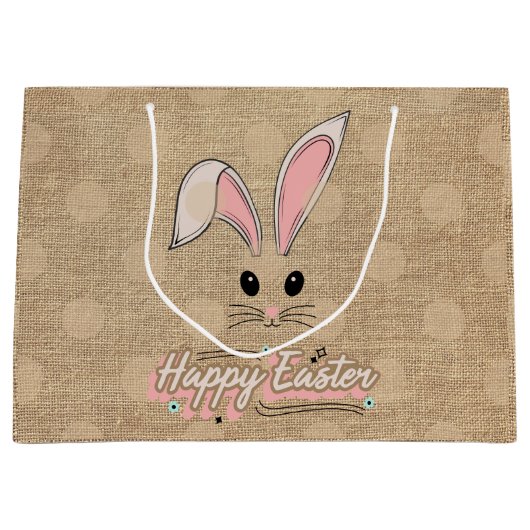 Happy Oaster Bunny Face Neutral Polka Dots Große Geschenktüte (Vorderseite)