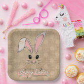 Happy Oaster Bunny Face Neutral Polka Dots Pappteller (Party)
