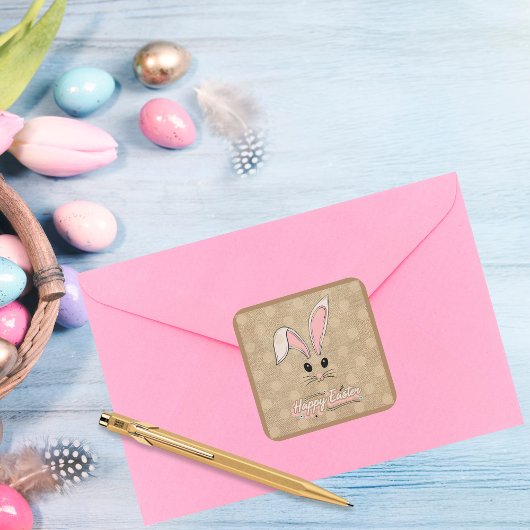 Happy Oaster Bunny Face Neutral Polka Dots Quadratischer Aufkleber